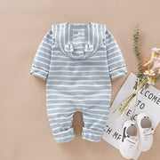 Striped baby jumpsuit with hood and ears