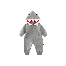 Baby jumpsuit with shark hood and zipper