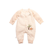 Striped baby jumpsuit with print and snap buttons