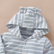Striped baby jumpsuit with hood and ears