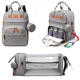 3-in-1 Travel Diaper Backpack with Foldable Bed and USB Charging
