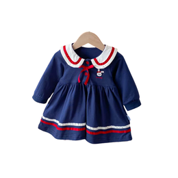Baby Sailor Dress – Navy Long-Sleeve Dress with Cute Bow & Collar Details