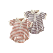 Striped Polo Baby Romper – Soft Cotton One-Piece with Buttons