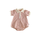 Striped Polo Baby Romper – Soft Cotton One-Piece with Buttons