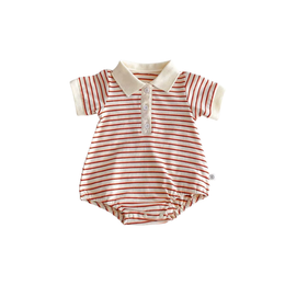 Striped Polo Baby Romper – Soft Cotton One-Piece with Buttons