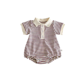 Striped Polo Baby Romper – Soft Cotton One-Piece with Buttons