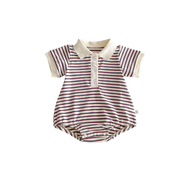 Striped Polo Baby Romper – Soft Cotton One-Piece with Buttons