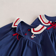 Baby Sailor Dress – Navy Long-Sleeve Dress with Cute Bow & Collar Details