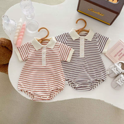 Striped Polo Baby Romper – Soft Cotton One-Piece with Buttons