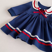 Baby Sailor Dress – Navy Long-Sleeve Dress with Cute Bow & Collar Details