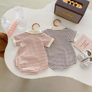 Striped Polo Baby Romper – Soft Cotton One-Piece with Buttons