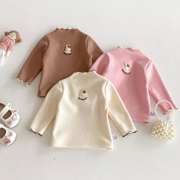 Ribbed Long-Sleeve Baby Top with Embroidered Bunny