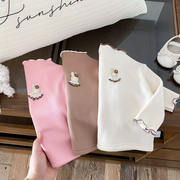 Ribbed Long-Sleeve Baby Top with Embroidered Bunny