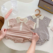 Striped Polo Baby Romper – Soft Cotton One-Piece with Buttons