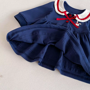 Baby Sailor Dress – Navy Long-Sleeve Dress with Cute Bow & Collar Details