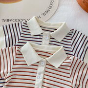 Striped Polo Baby Romper – Soft Cotton One-Piece with Buttons