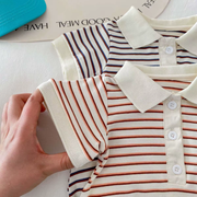 Striped Polo Baby Romper – Soft Cotton One-Piece with Buttons
