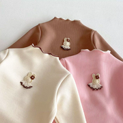 Ribbed Long-Sleeve Baby Top with Embroidered Bunny
