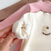Ribbed Long-Sleeve Baby Top with Embroidered Bunny