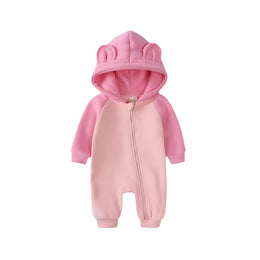 Bear Hooded Baby Jumpsuit - Soft Fleece Zip-Up Romper