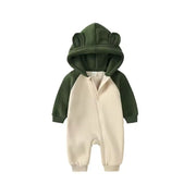 Bear Hooded Baby Jumpsuit - Soft Fleece Zip-Up Romper
