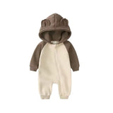 Bear Hooded Baby Jumpsuit - Soft Fleece Zip-Up Romper