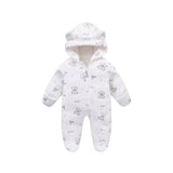 Baby Winter Hooded Jumpsuit - Fleece Bear Snowsuit with Ears and Star Print