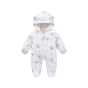 Baby Winter Hooded Jumpsuit - Fleece Bear Snowsuit with Ears and Star Print
