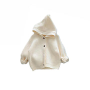 Knitted baby cardigan with hood and buttons