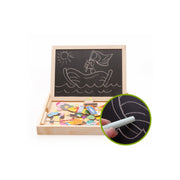 Magnetic wooden puzzle and drawing board with animal motifs