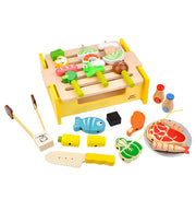 Wooden toy grill set with food and accessories