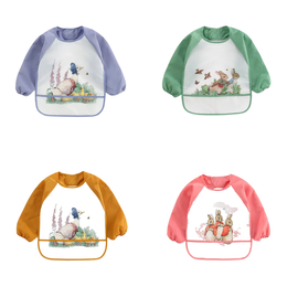 Long Sleeve Waterproof Baby Bib - Cute Animal Feeding Bib with Pocket