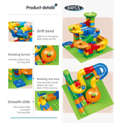 84 Piece Marble Run Building Set  - Colorful DIY Track Compatible with Large Blocks