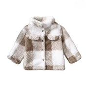 Toddler Plaid Faux Fur Jacket - Warm Winter Coat with Checkered Pattern