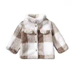 Toddler Plaid Faux Fur Jacket - Warm Winter Coat with Checkered Pattern