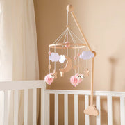 Moon and Sheep Baby Crib Mobile - Handmade Nursery Hanging Decor with Clouds and Stars