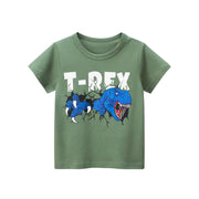 Boys Green T-Rex Dinosaur T-Shirt - Fun Graphic Cotton Short Sleeve Tee
