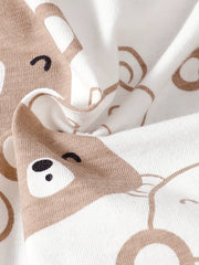 4-delars babyset med björntryck – Långärmad body, byxor, mössa och tossor