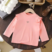 Baby Girl Long Sleeve Ruffle Top - Soft Cotton Pullover with Heart Detail
