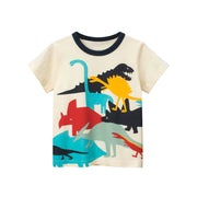 Boys Dinosaur T-Shirt - Colorful Cartoon Dino Print Cotton Short Sleeve Tee