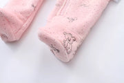 Baby Winter Hooded Jumpsuit - Fleece Bear Snowsuit with Ears and Star Print