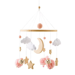 Moon and Sheep Baby Crib Mobile - Handmade Nursery Hanging Decor with Clouds and Stars
