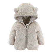 Baby Teddy Bear Hooded Jacket - Soft Fleece Zip-Up Winter Coat