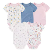5 Pack Floral Baby Bodysuits - Soft Cotton Short Sleeve Onesies