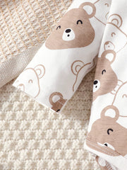 4-delars babyset med björntryck – Långärmad body, byxor, mössa och tossor