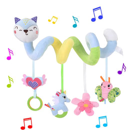 Baby Musical Spiral Crib Toy - Hanging Stroller Activity Toy with Plush Animals