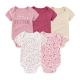 5 Pack Little Sister Baby Bodysuits - Soft Cotton Short Sleeve Onesies for Girls