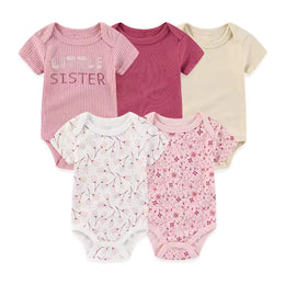 5 Pack Little Sister Baby Bodysuits - Soft Cotton Short Sleeve Onesies for Girls