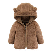 Baby Teddy Bear Hooded Jacket - Soft Fleece Zip-Up Winter Coat