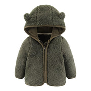 Baby Teddy Bear Hooded Jacket - Soft Fleece Zip-Up Winter Coat